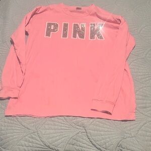 PINK Victoria's Secret Sparkle Logo Long Sleeve Shirt - Pink